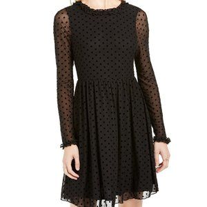 American Rag Black Polka Dot, Ruffles, Sheer Sleeves Dress